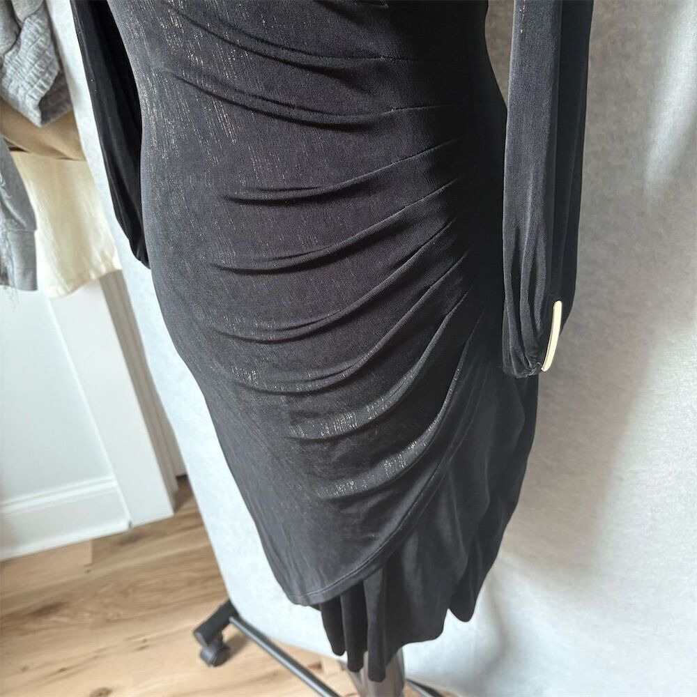 CACHÉ Women's XS Black and gold V-Neck Long-Sleeve Midi Dress Party - Picture 6 of 7